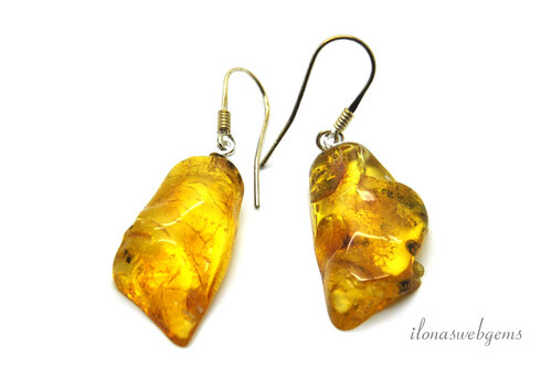 Sterling silver earrings / pendants with Amber approx. 33x14x7mm