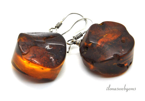 Sterling silver earrings / pendants with Amber approx. 27x21x14mm