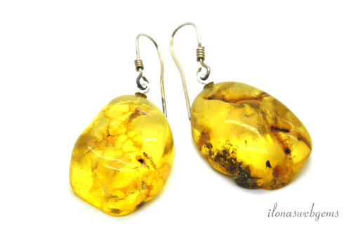 Sterling zilveren oorbellen / hangertjes met Barnsteen ca. 33x20x10mm