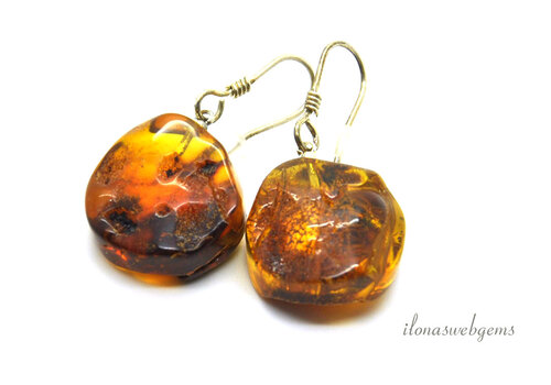 Sterling silver earrings / pendants with Amber approx. 24x19x11mm