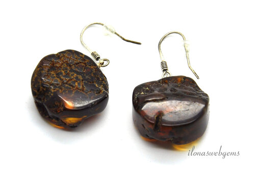 Sterling silver earrings / pendants with Amber approx. 38x23x11mm