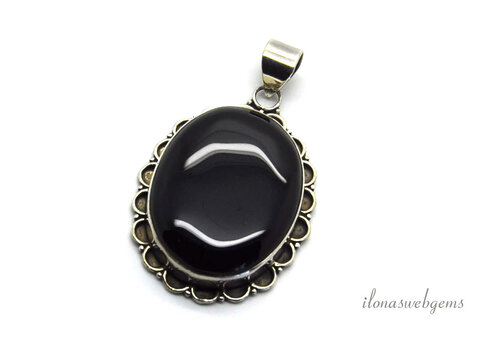 Sterling silver onyx pendant approx. 38x30mm