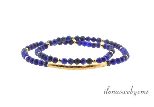 Dubbele armband gold filled buiskraal met Lapis Lazuli