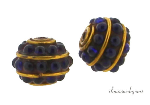 Tibetische Messingperle mit Lapislazuli ca. 13x11mm