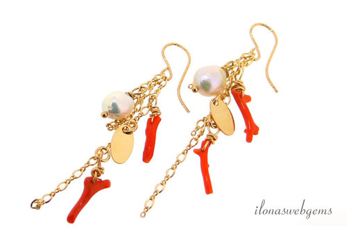 14/20 Gold filled earwires with coral and freshwater pearl