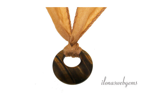 Collier zijde lint met Tijgeroog donut