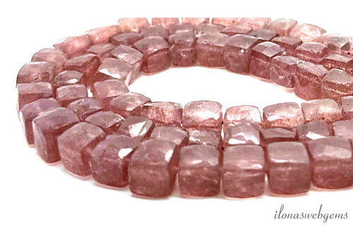 Strawberry quartz beads faceted cube approx. 8mm