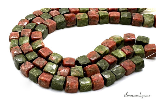 Unakite beads faceted cube approx. 7mm