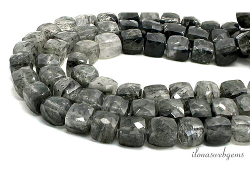 Tourmaline quartz beads faceted cube approx. 8mm