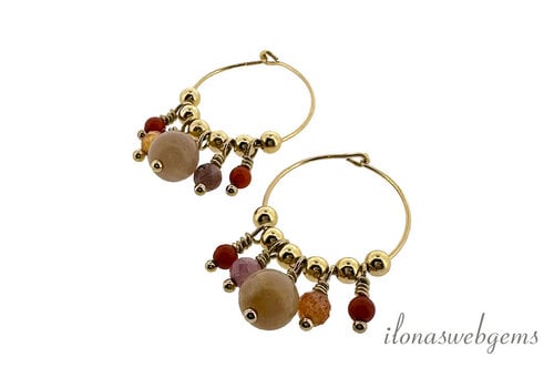 14k/20 Goldfilled hoop earrings with Coral and Sunstone