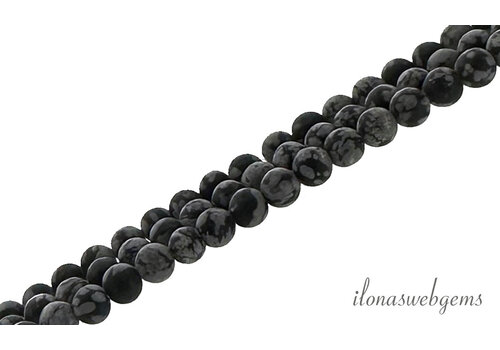 Snowflake obsidiaan kralen zwart rond mat ca. 4mm
