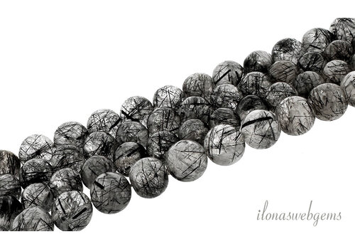 Zwarte Rutiel quartz kralen rond op-en-aflopend ca. 7x8x9mm