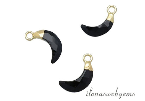 Minimalistischer Vermeil Onyx Anhänger Mond ca. 12x7x3.5mm