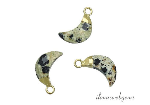 Minimalistisch Vermeil Dalmatier Jaspis hanger maantje facet ca. 13x7x4mm