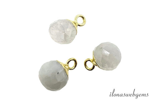 Minimalistischer Vermeil Regenbogen-Mondstein-Anhänger, runde Facette, ca. 10 x 7 mm