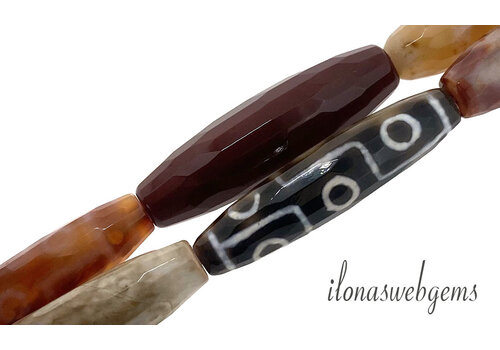 DZI Agate beads oval facet approx. 32x15mm to 64x15mm