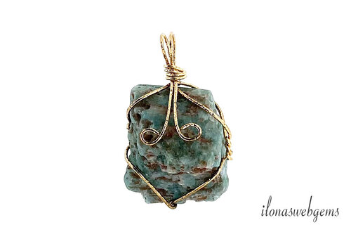 Goudkleur wire hanger Amazoniet ca. 42x31mm