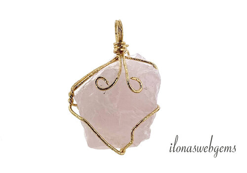 Goudkleur wire hanger Rozenkwarts ca. 40x23mm