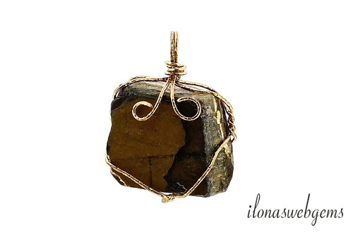 Goudkleur wire hanger Tijgeroog ca. 42x25mm