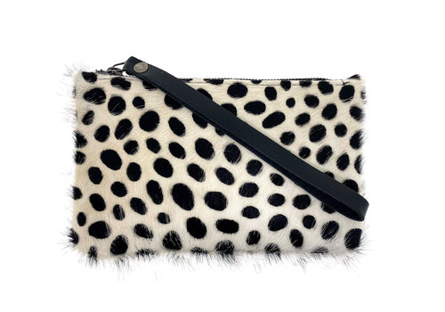 Van Buren - Clutch Koeienhuid Dalmatier print met Zwart Lederen Polsband