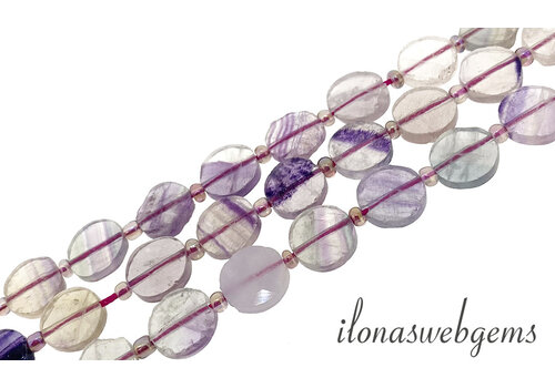 Fluorite beads faceted coins approx. 10x8mm