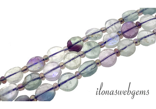 Fluoriet kralen facet coins ca. 8mm