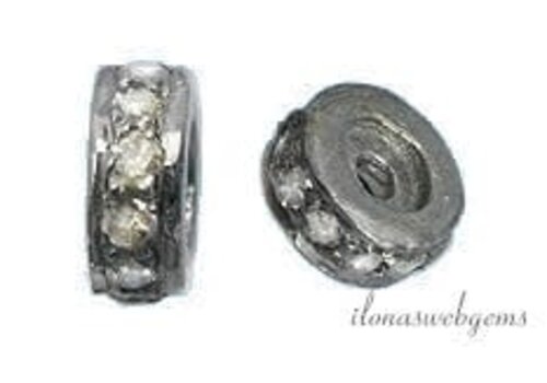 Sterling zilveren rondel met Diamant ca. 6x3mm