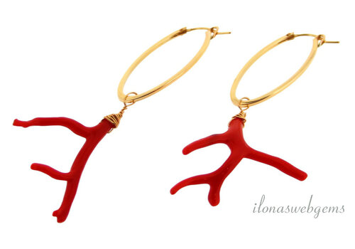 Gold-filled hoop earrings with blood coral 'Corallium Rubrum'