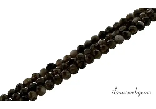 Silver Obsidiaan kralen rond ca. 3mm AA kwaliteit slijping