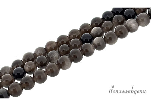 Silver Obsidiaan kralen rond ca. 4mm