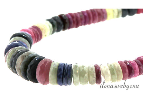 Multi Sapphire beads facet disc ascending and descending from approx. 7x3.5 to 14x4mm