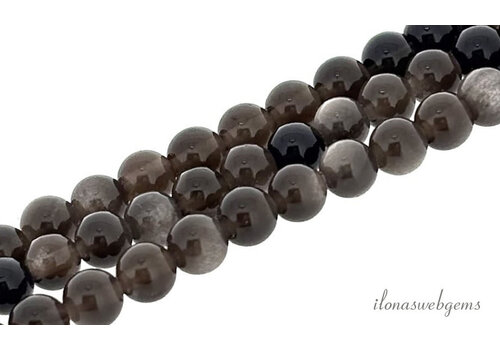 Silberne Obsidianperlen, rund, ca. 8 mm, AA-Qualität