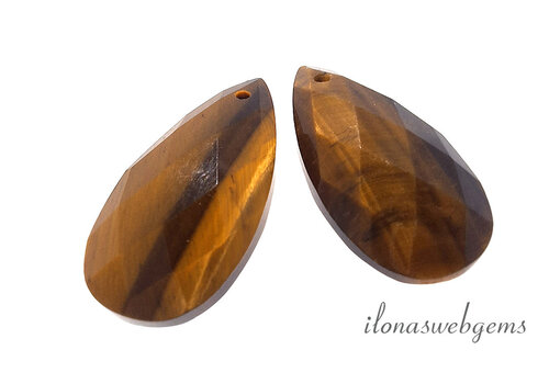 1 paar Tijgeroog druppels facet ca. 25x13x6mm