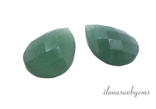 1 Paar facettierte Aventurin-Tropfen, ca. 19 x 13 x 6 mm