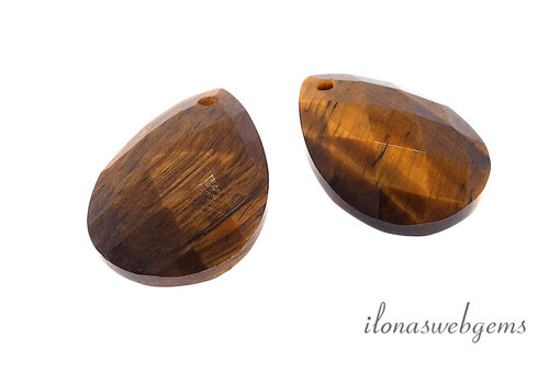 1 pair of Tiger Eye drops facet approx. 18x8x6mm