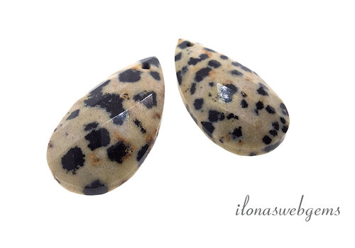 1 paar Dalmatiër Jaspis druppels facet ca. 25x13x6mm