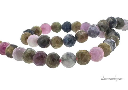 Robijn en Saffier kralen grote facet ca. 8mm