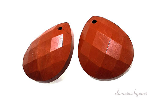 1 Paar facettierte rote Jaspis-Tropfen, ca. 18 x 13 x 6 mm