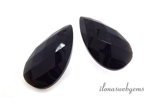 1 Paar Onyx-Tropfen, facettiert, ca. 25 x 13 x 6 mm