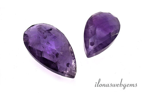 1 paar Amethyst druppels facet ca. 25x13x6mm