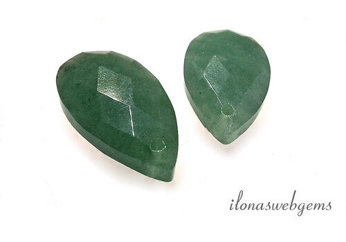 1 pair of aventurine drops facet approx. 25x13x6mm