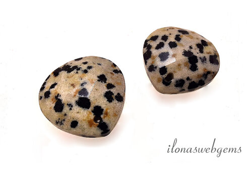 1 paar Dalmatiër Jaspis druppels facet ca. 15x15x5mm