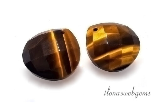 1 Paar Tigeraugen-Tropfen, Facettenschliff ca. 15 x 15 x 5 mm