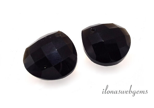 1 Paar Onyx-Tropfen, facettiert, ca. 15 x 15 x 5 mm
