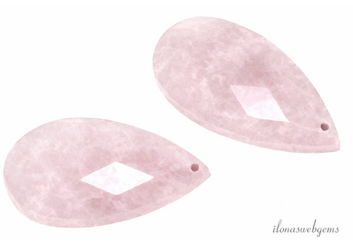 1 Paar Rosenquarz-Tropfen, facettiert, ca. 25 x 13 x 6 mm