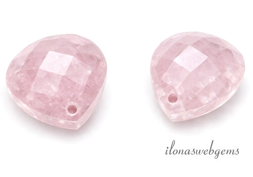 1 paar Rozenkwarts druppels facet ca. 15x15x5mm