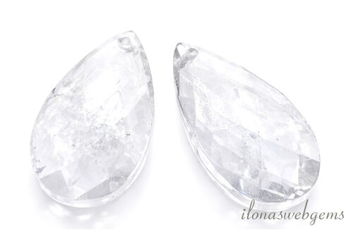 1 pair of rock crystal drops facet approx. 25x18x6mm