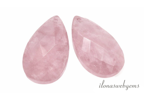 1 Paar Rosenquarz-Tropfen, facettiert, ca. 18 x 13 x 6 mm