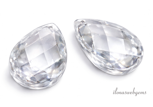 1 Paar Bergkristalltropfen, facettiert, ca. 28 x 13 x 6 mm
