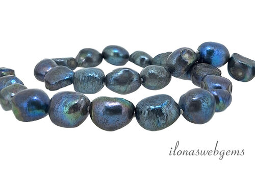 Ca. 160cm - Zoetwaterparels blauw ca. 10x8mm